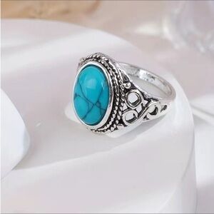3/$25 Vintage Antique Style Faux Turquoise and Silver Tone Unisex Ring Size 6